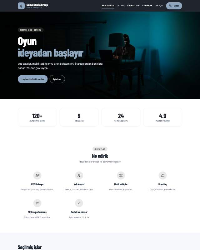 Oyun studiyası üçün veb sayt şablonu «Studiya»: ekran görüntüsü