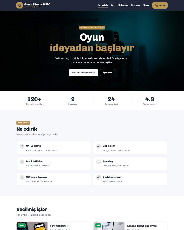 Oyun studiyası · Klassik veb sayt şablonunun ekran görüntüsü