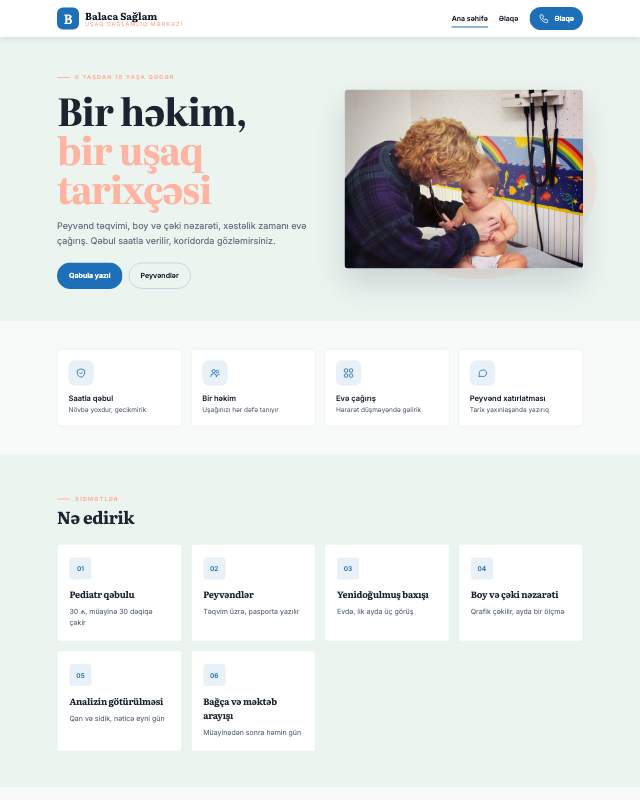 Uşaq həkimi üçün veb sayt şablonunun ekran görüntüsü