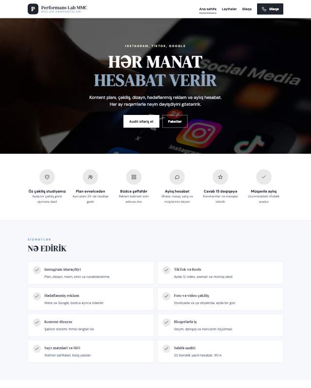 Performans marketinq · Studiya sayt dizaynının ekran görüntüsü