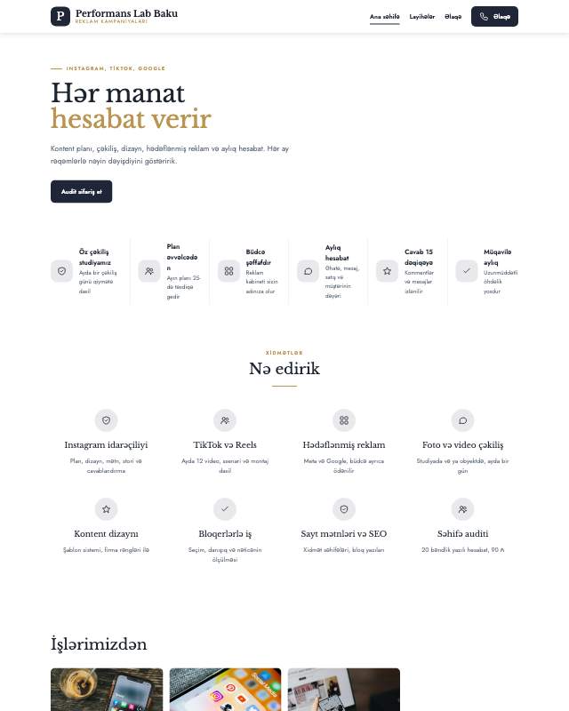 Performans marketinq · Klassik sayt dizaynının ekran görüntüsü