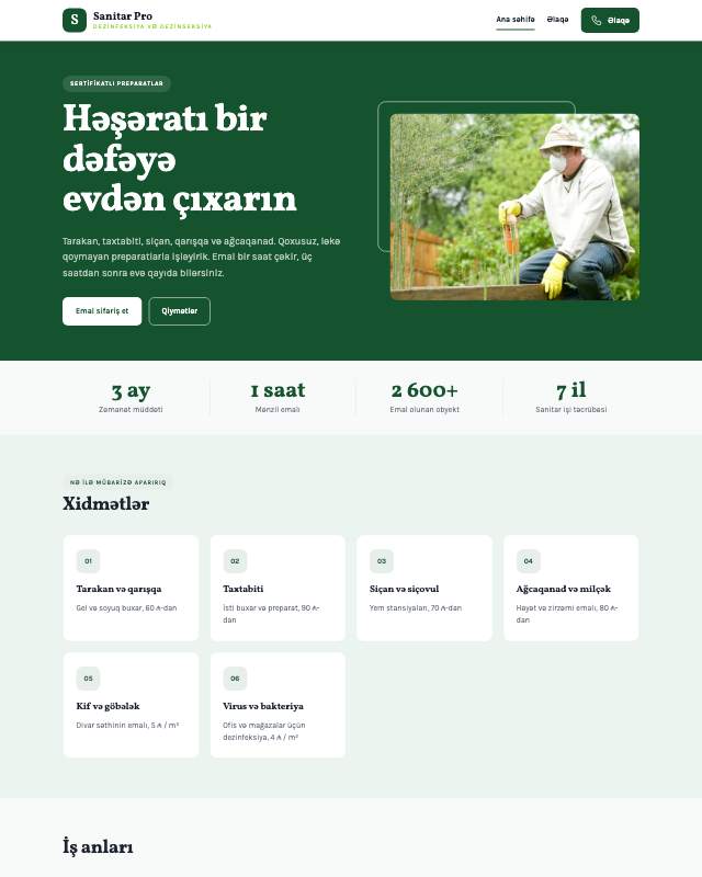 Dezinfeksiya veb sayt şablonunun ekran görüntüsü