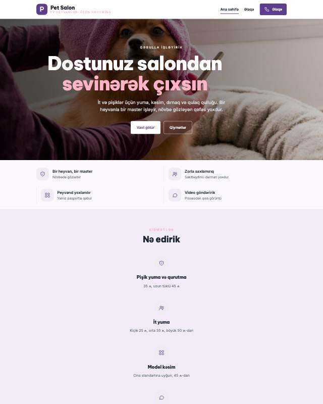 Heyvan gözəlliyi sayt dizaynının ekran görüntüsü