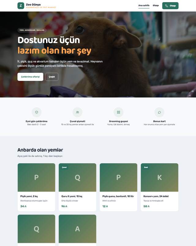 Zoomağaza üçün veb sayt şablonunun ekran görüntüsü