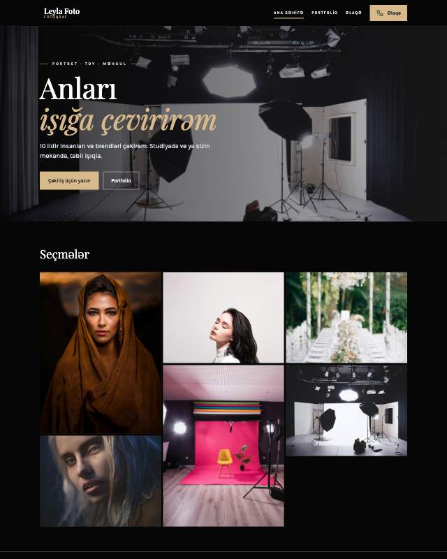 Fotoqraf sayt dizaynının ekran görüntüsü