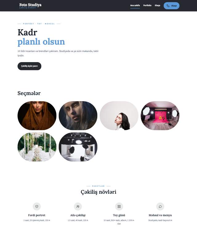 Fotoqraf və foto studiya üçün veb sayt şablonu «Minimal»: ekran görüntüsü