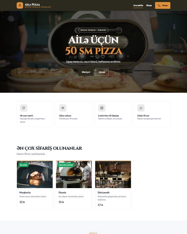 Pizzeriya üçün veb sayt şablonu «Ailə»: ekran görüntüsü