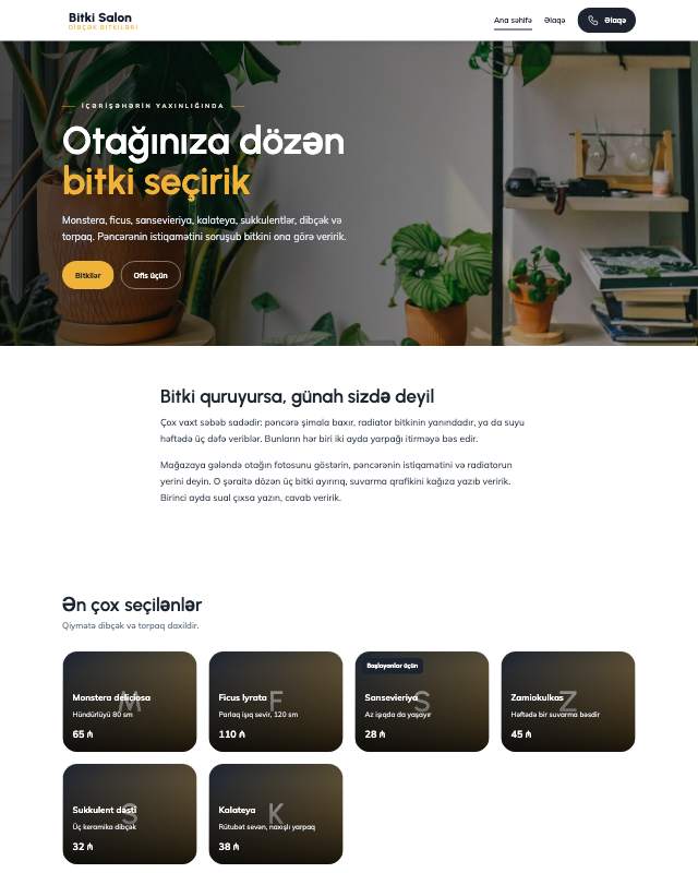 Bitki mağazası · Canlı veb sayt şablonunun ekran görüntüsü