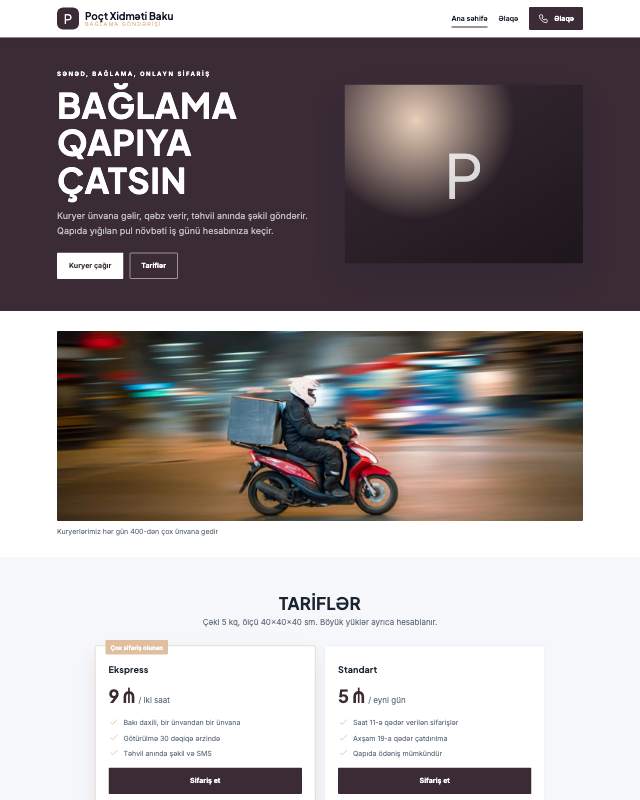 Poçt və bağlama · Zərif veb sayt şablonunun ekran görüntüsü