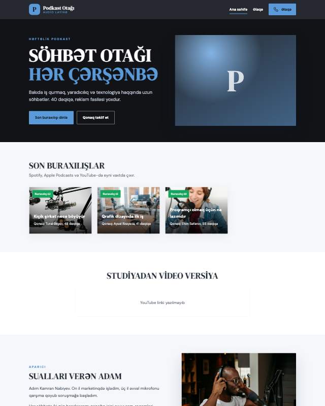 Podkast · Minimal sayt dizaynının ekran görüntüsü