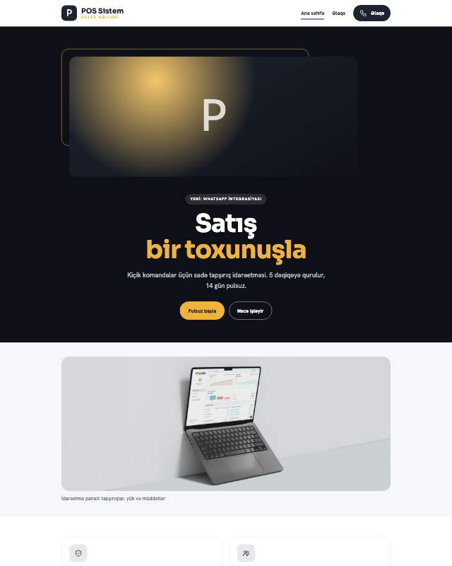 POS sistemləri sayt dizaynının ekran görüntüsü