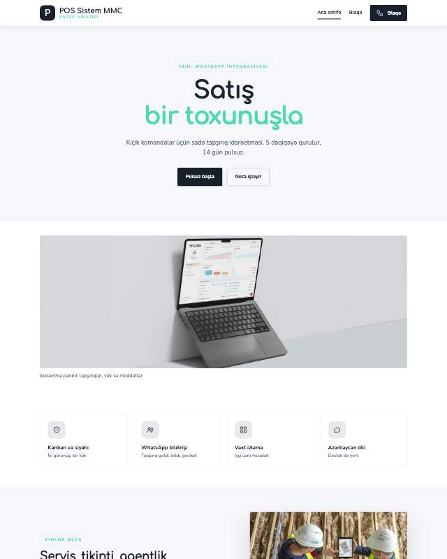 POS sistemləri · Modern sayt dizaynının ekran görüntüsü