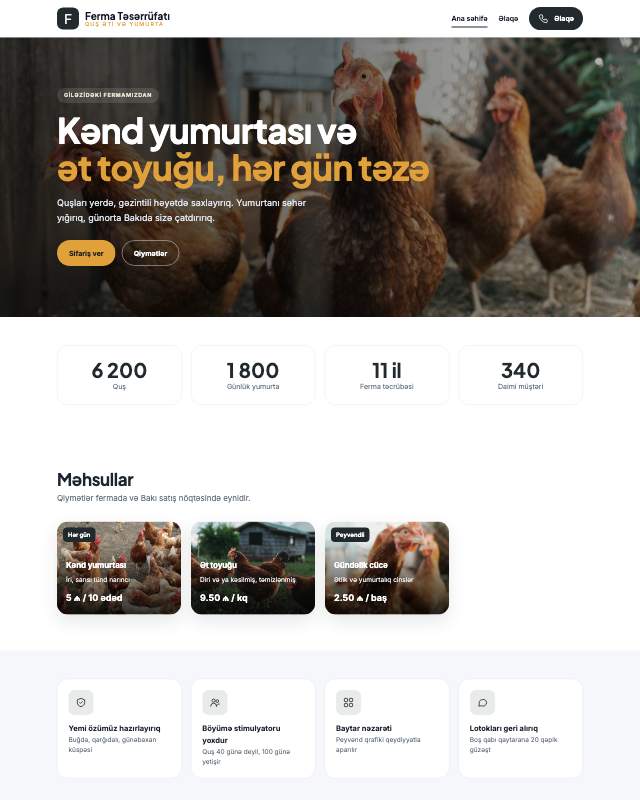 Quşçuluq · Kart veb sayt şablonunun ekran görüntüsü