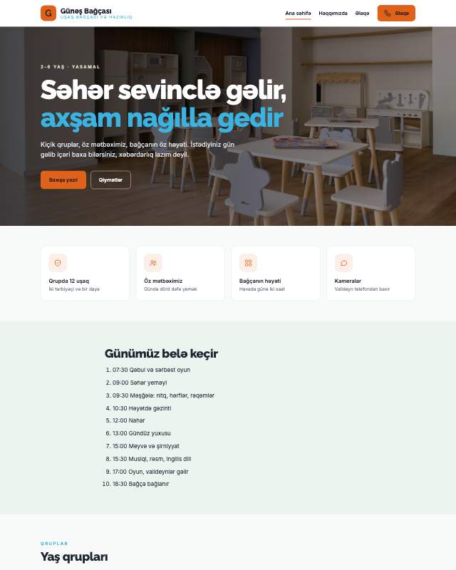 Uşaq bağçası üçün veb sayt şablonunun ekran görüntüsü