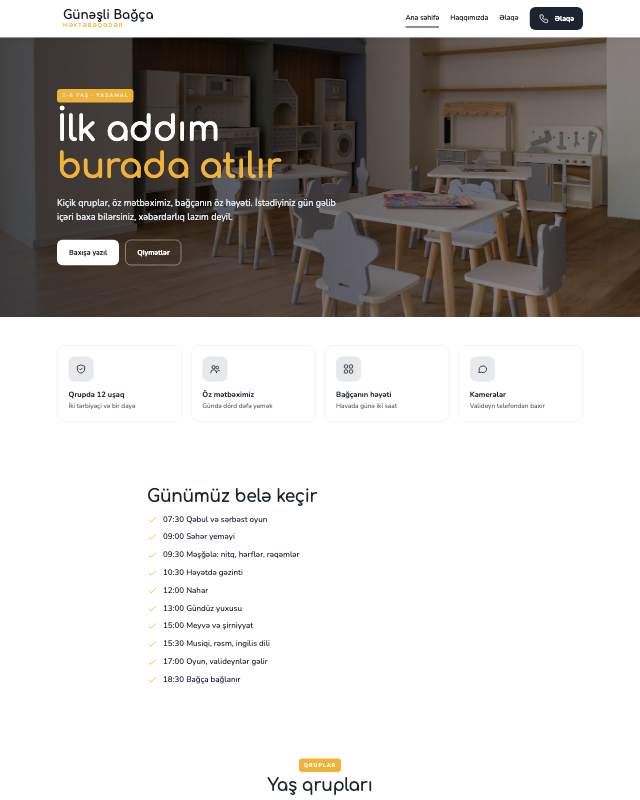 Uşaq bağçası · Canlı veb sayt şablonunun ekran görüntüsü