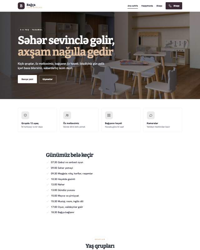 Uşaq bağçası · Zərif veb sayt şablonunun ekran görüntüsü