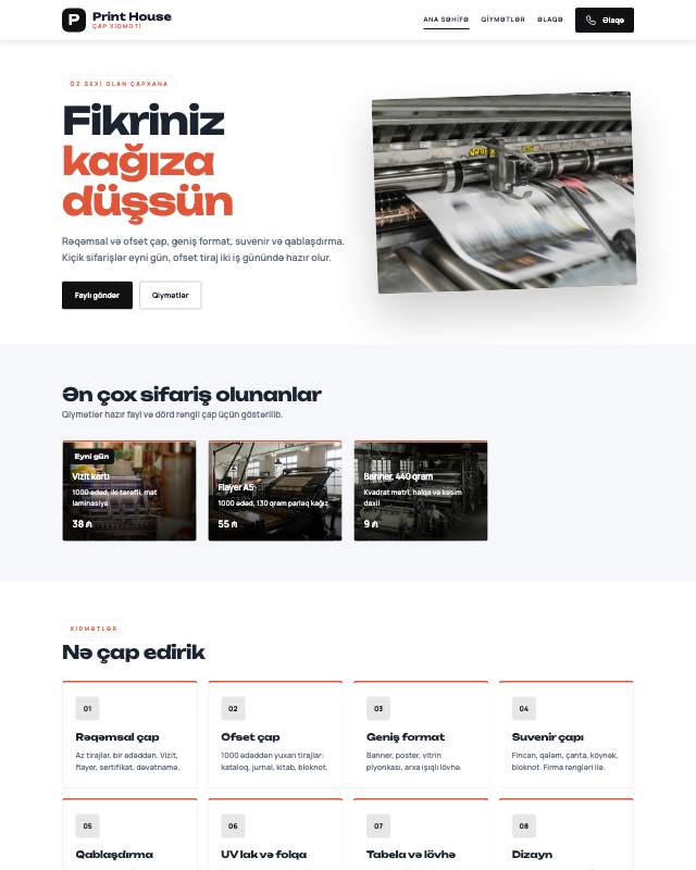 Poliqrafiya · Kontrast sayt dizaynının ekran görüntüsü