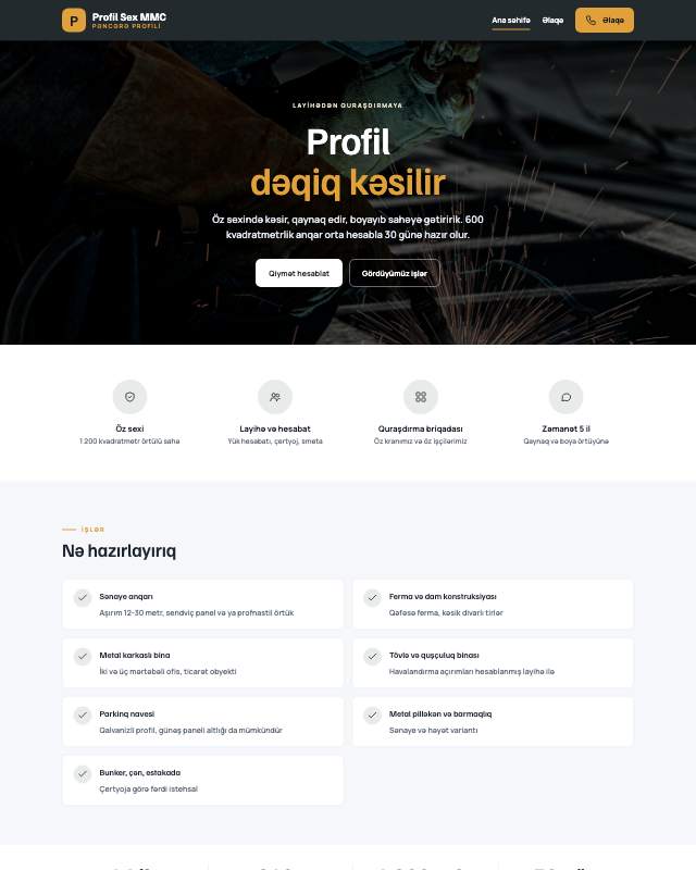 Profil istehsalı · Kart veb sayt şablonunun ekran görüntüsü