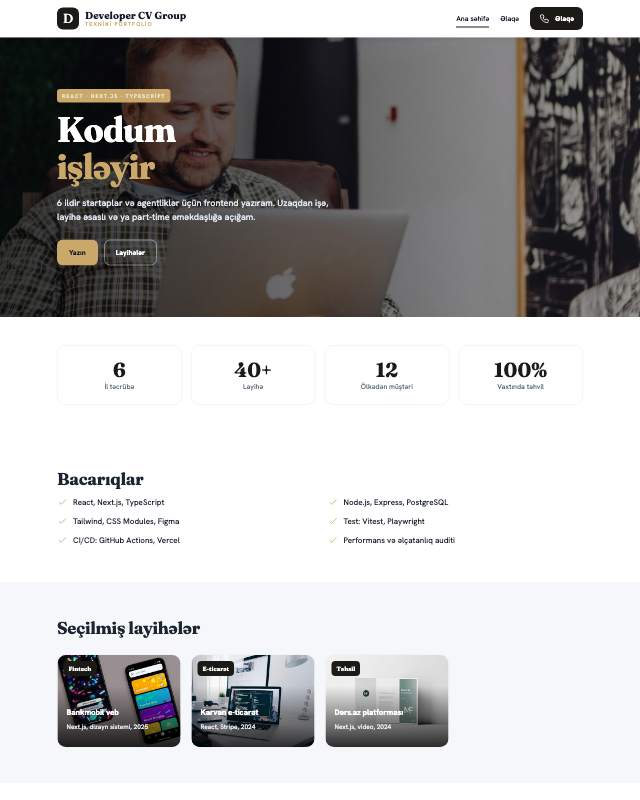 Proqramçı portfoliosu · Premium sayt dizaynının ekran görüntüsü