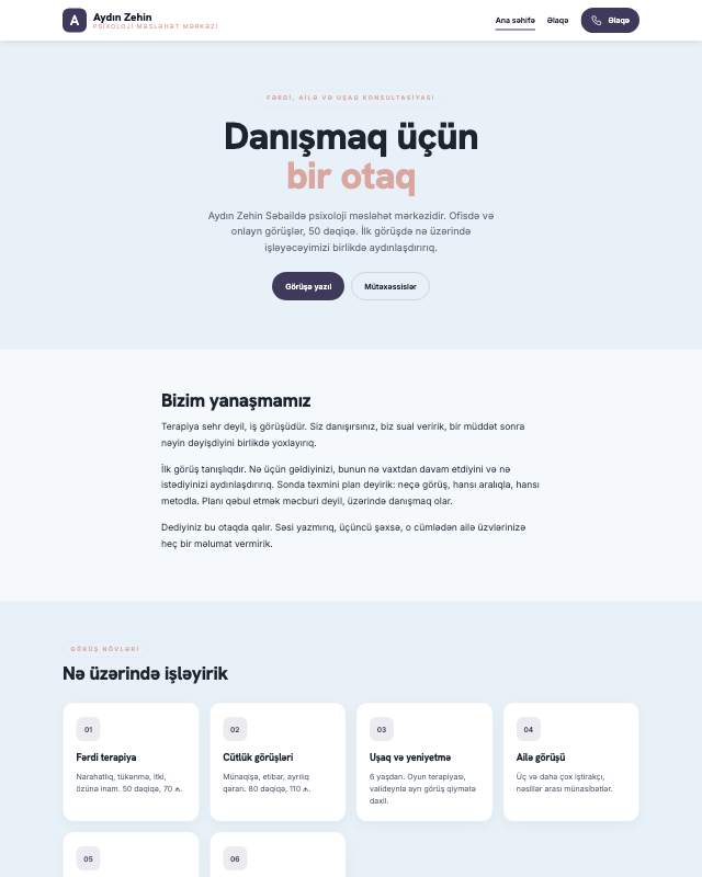 Psixoloq sayt dizaynının ekran görüntüsü