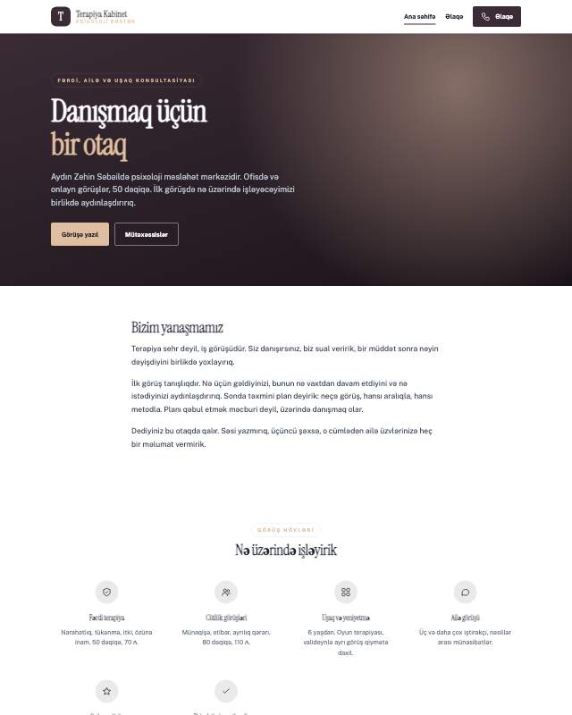 Psixoloq · Zərif sayt dizaynının ekran görüntüsü