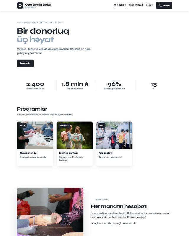 Qan donorluğu · Studiya veb sayt şablonunun ekran görüntüsü