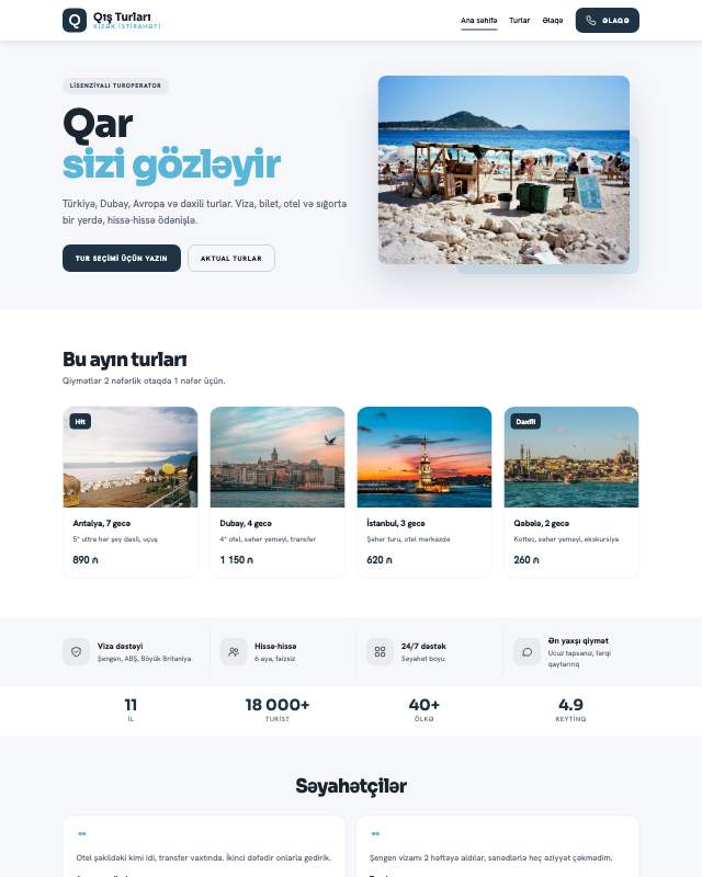 Qış turları sayt dizaynının ekran görüntüsü
