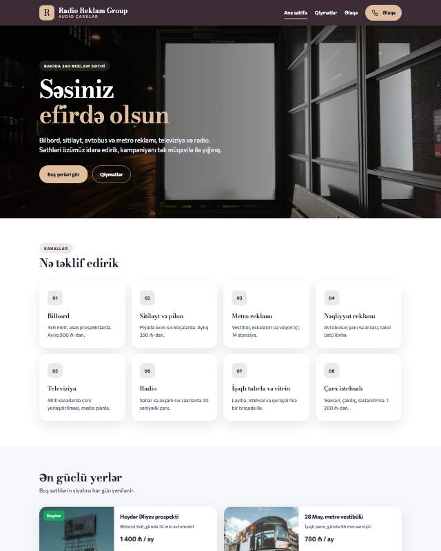 Radio reklamı · Zərif sayt dizaynının ekran görüntüsü
