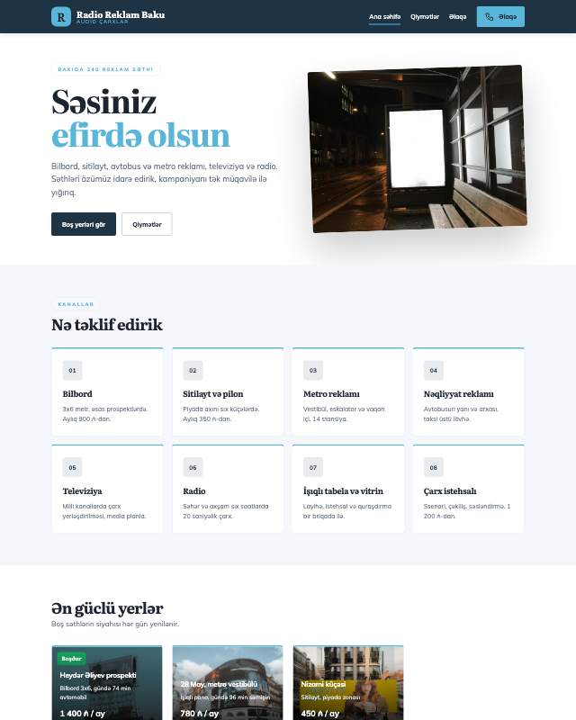 Radio reklamı · Təmiz sayt dizaynının ekran görüntüsü