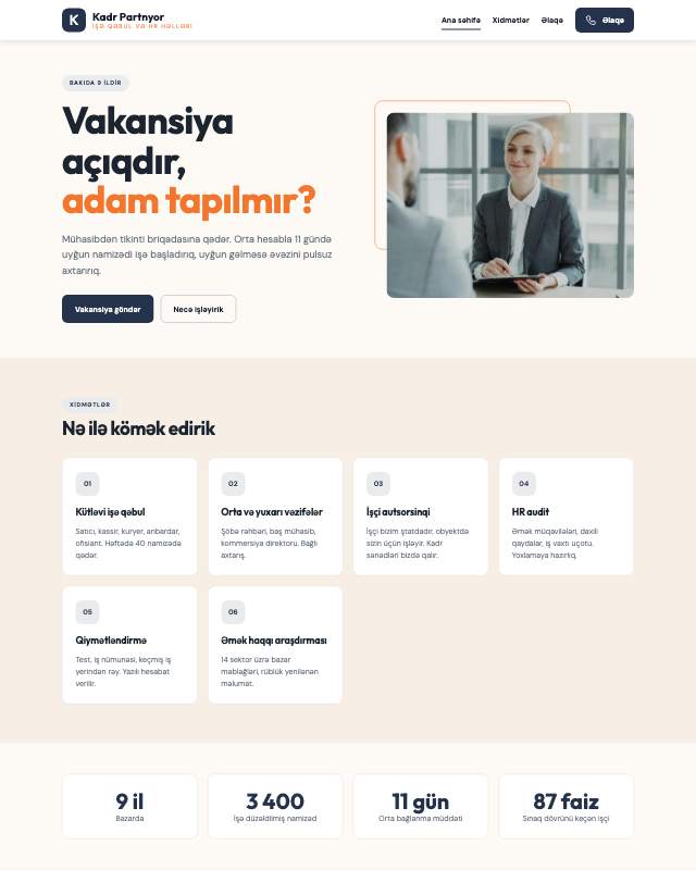 İşə qəbul agentliyi sayt dizaynının ekran görüntüsü