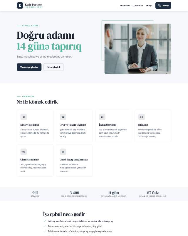 İşə qəbul · Kadr sayt dizaynının ekran görüntüsü