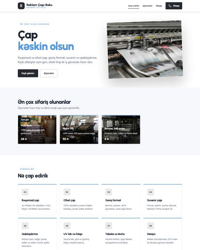 Reklam çapı · Minimal sayt dizaynının ekran görüntüsü