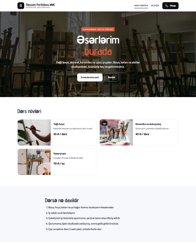 Rəssam portfoliosu · Kontrast sayt dizaynının ekran görüntüsü