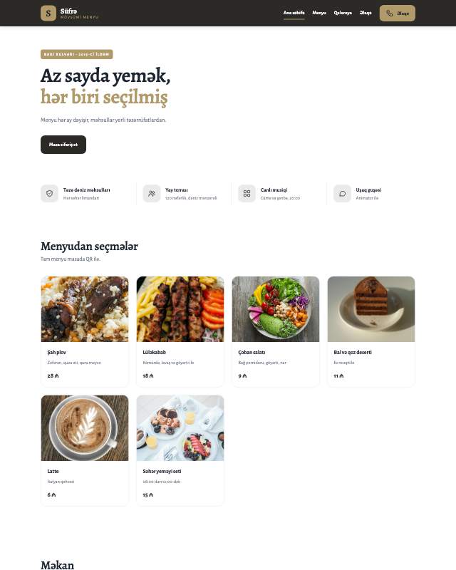Restoran · Minimal sayt dizaynının ekran görüntüsü