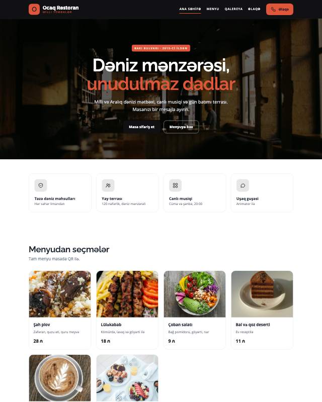 Restoran / Kafe · Kontrast veb sayt şablonunun ekran görüntüsü