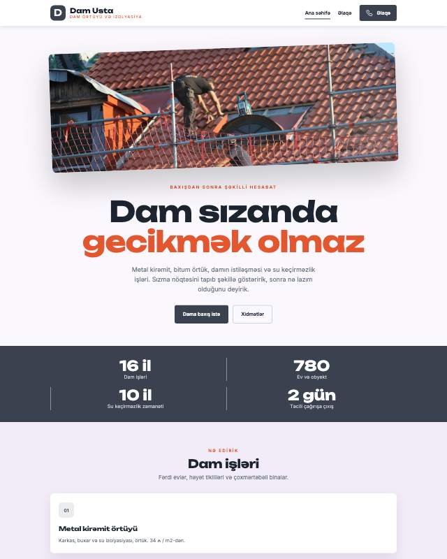 Dam örtüyü sayt dizaynının ekran görüntüsü