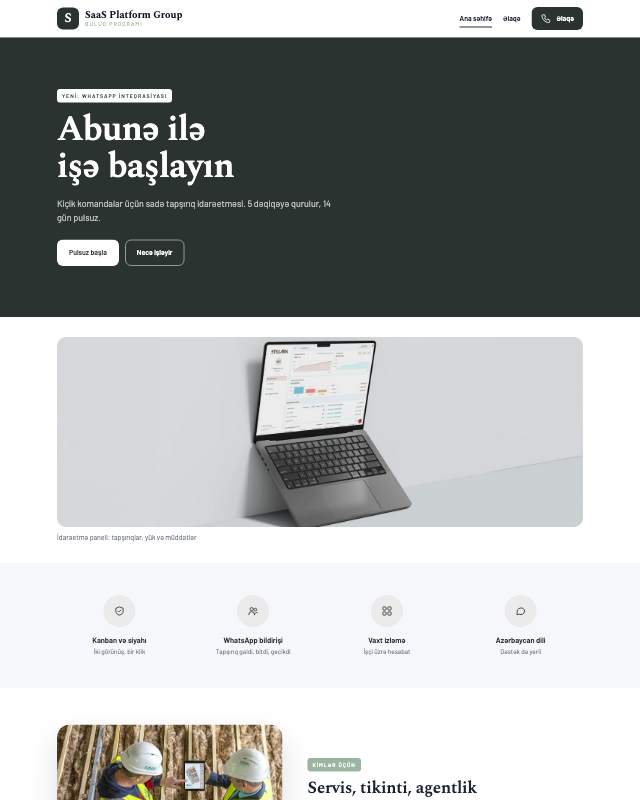 SaaS platforması · Sakit veb sayt şablonunun ekran görüntüsü