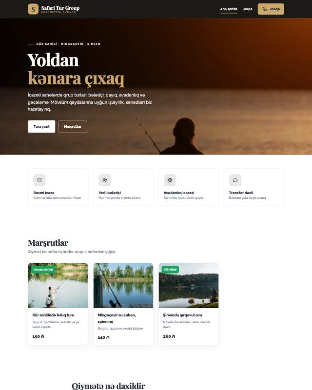 Safari turları · Premium sayt dizaynının ekran görüntüsü