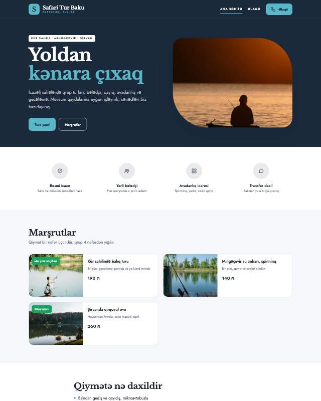 Safari turları · Geniş sayt dizaynının ekran görüntüsü