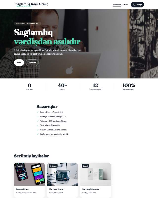 Sağlamlıq koçu üçün veb sayt şablonu «Modern»: ekran görüntüsü