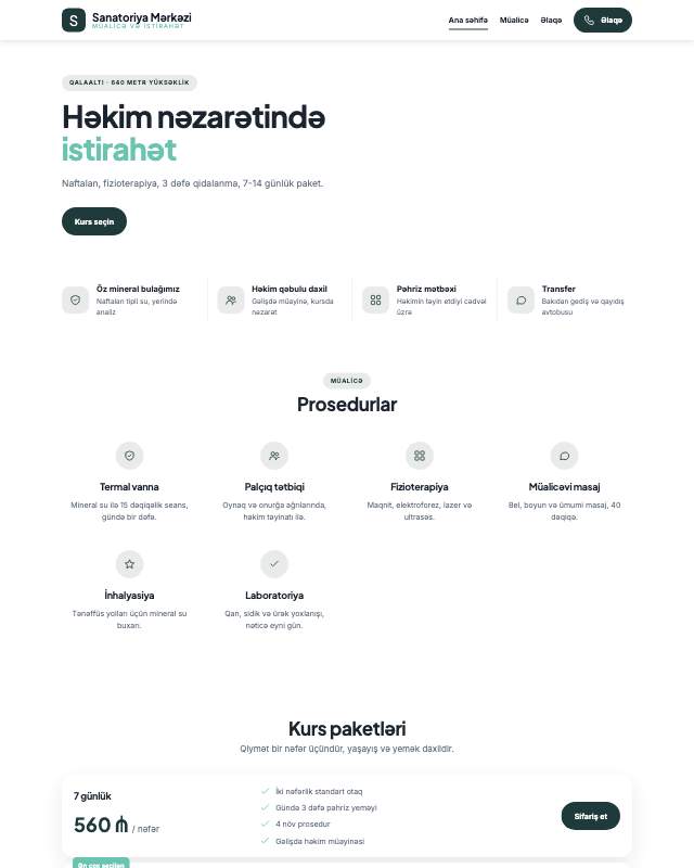 Sanatoriya · Müalicə veb sayt şablonunun ekran görüntüsü