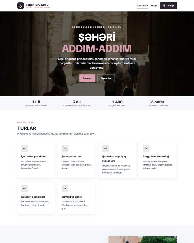 Şəhər turları · Jurnal sayt dizaynının ekran görüntüsü
