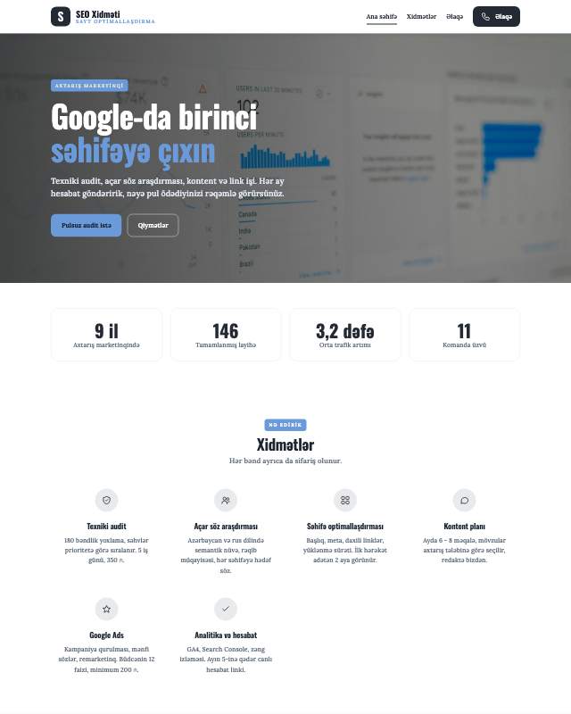 SEO agentliyi · Sadə sayt dizaynının ekran görüntüsü