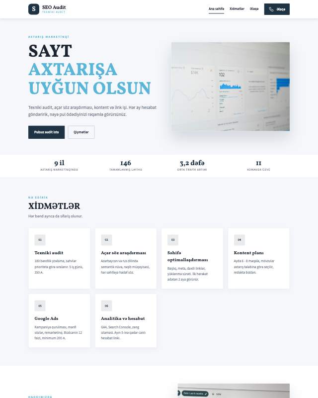 SEO audit sayt dizaynının ekran görüntüsü