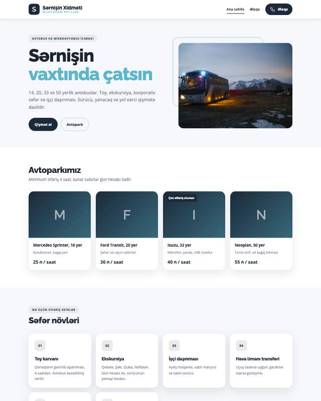 Sərnişin daşıma sayt dizaynının ekran görüntüsü
