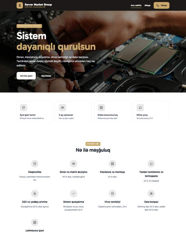 Server satışı · Premium sayt dizaynının ekran görüntüsü