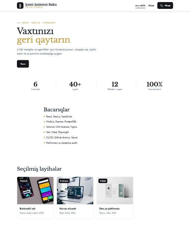 Şəxsi assistent · Tünd sayt dizaynının ekran görüntüsü