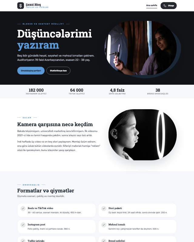 Şəxsi bloq sayt dizaynının ekran görüntüsü
