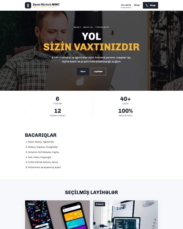Şəxsi sürücü · Canlı veb sayt şablonunun ekran görüntüsü