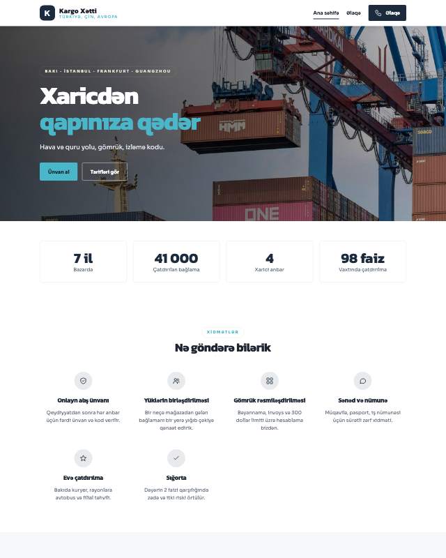 Beynəlxalq göndərmə · Qlobal sayt dizaynının ekran görüntüsü